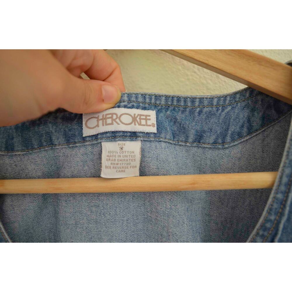 90s Vintage Denim Button Front Mini Dress - Picture 4 of 5